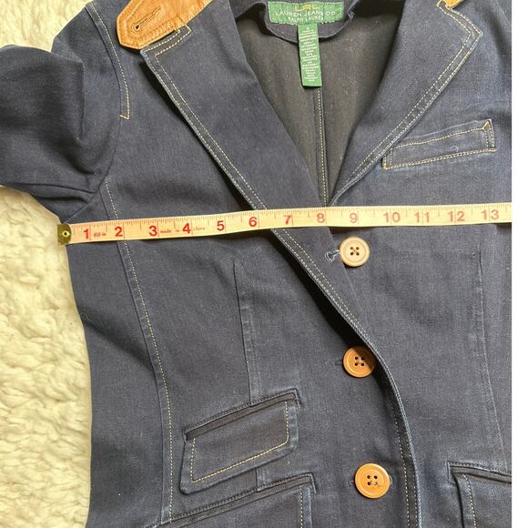 Lauren Ralph Lauren Denim Jacket Leather Collar Barn Jacket Lightweight Button - Picture 5 of 15
